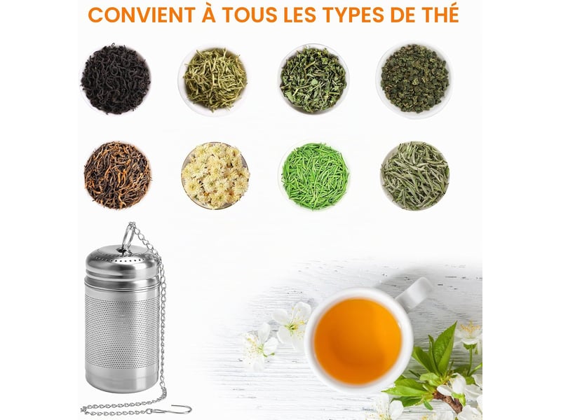  2 pièces passoire à thé pour thé en vrac, filtre à thé en acier inoxydable avec couvercle et chaîne, filtre à thé pour thé en vrac (4x7,5 cm) CSLZF-KAI0012420LZF - Conforama C