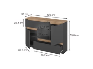 Commode 1 tiroir(s) <strong>VICCO</strong> <strong></strong> coloris gris largeur 120 cm
