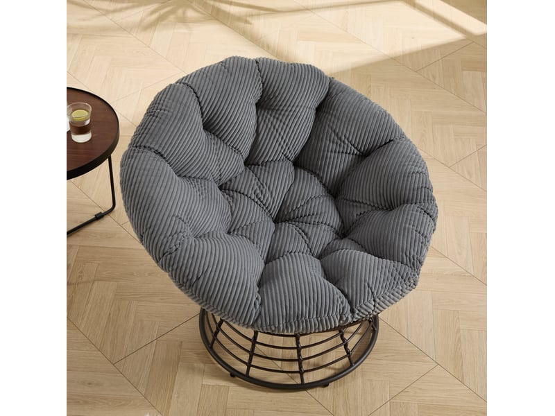  Fauteuil papasan pivotant ø92 cm – marron et gris – coussin épais en velours côtelé, rotation 360°  - Conforama B