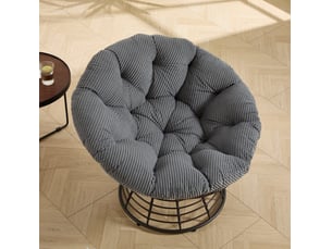 Fauteuil papasan pivotant ø92 cm – marron et gris – coussin épais en velours côtelé, rotation 360°
