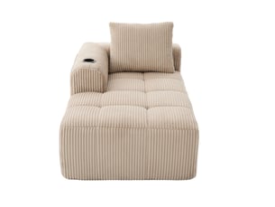 Méridienne compact 158 x 93 x 61 cm poches latérales porte-gobelet mousse densité ressorts velours côtelé kaki