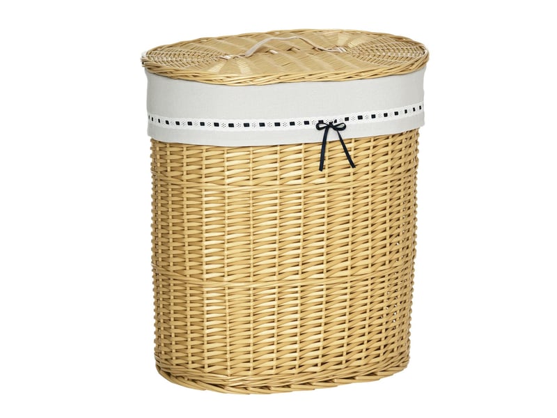  Panier à linge en osier avec couvercle et sac amovible naturel 51x38x57 cm  - Conforama A