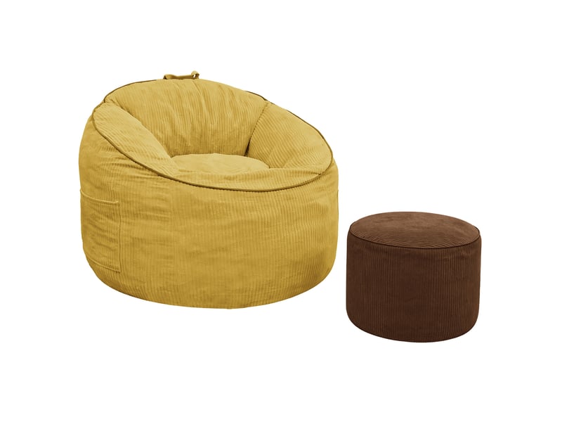  Fauteuil pouf ergonomique avec poche de rangement et repose-pieds cylindrique, en tissu jaune 103 × 95 × 80 cm  - Conforama A
