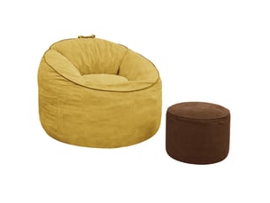 Fauteuil pouf ergonomique avec poche de rangement et repose-pieds cylindrique, en tissu jaune 103 × 95 × 80 cm
