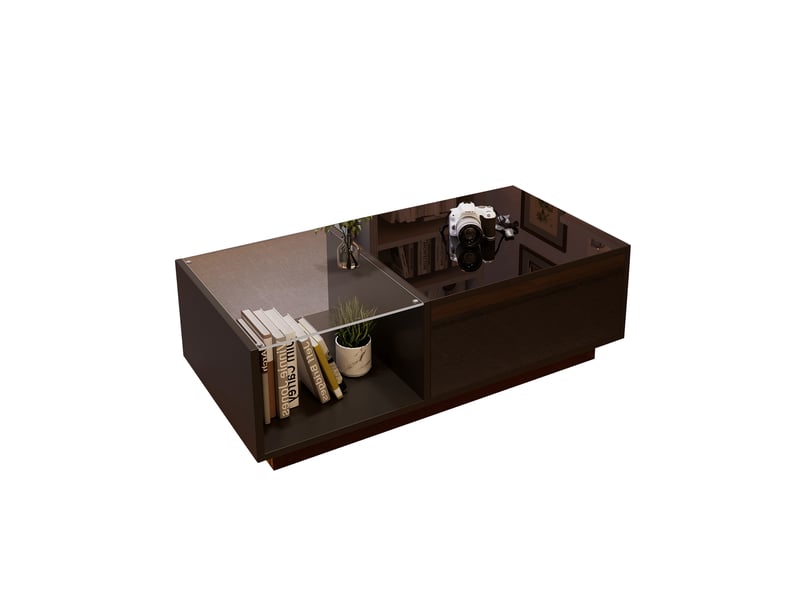  Table basse relevable noire avec led, table basse avec rangement caché et plateau en verre, 100x50 cm  - Conforama B