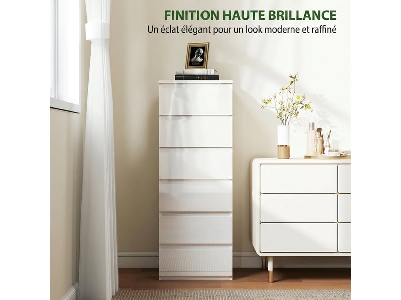  Commode colonne 5 tiroirs façade blanc laqué  - Conforama D