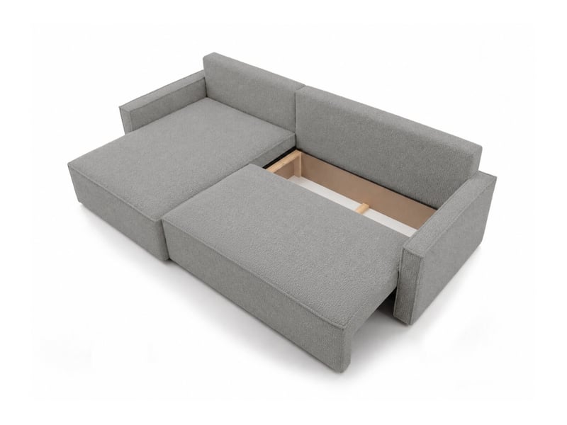  Farah - canapé d'angle max réversible et convertible 5 places accoudoirs slim en tissu bouclettes texturées  - Conforama D