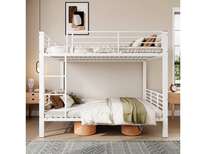  Lit superposé 140x200 cm en métal, structure renforcée 400 kg, sans bruit, barrière de sécurité haute, idéal appartements, blanc Radiant Stride - Conforama D