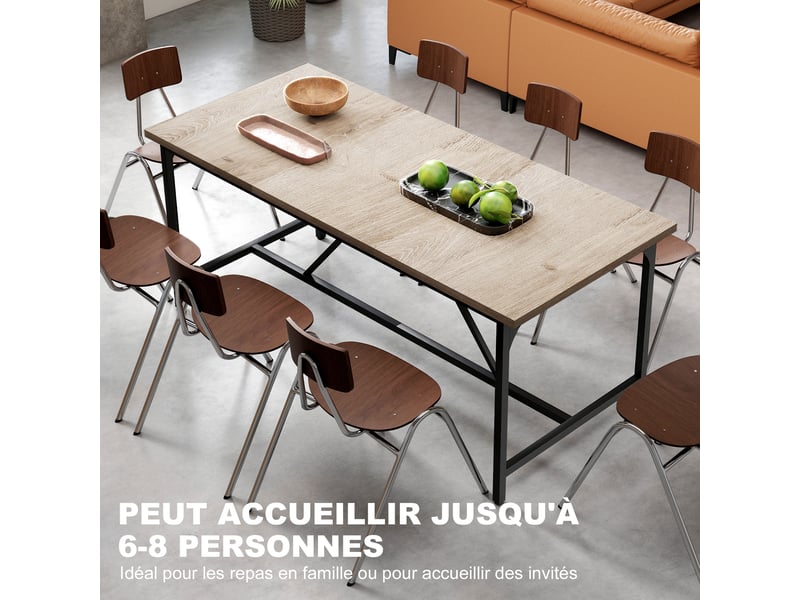 Table à manger rectangulaire pour 6-8 personnes table de cuisine style industriel effet bois naturel 180 x 80 x 75,5 cm - Conforama A