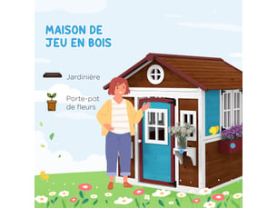 Cabane enfant extérieur maison enfant extérieure avec porte fenêtres et jardinières marron 114 x 126,4 x 135 cm