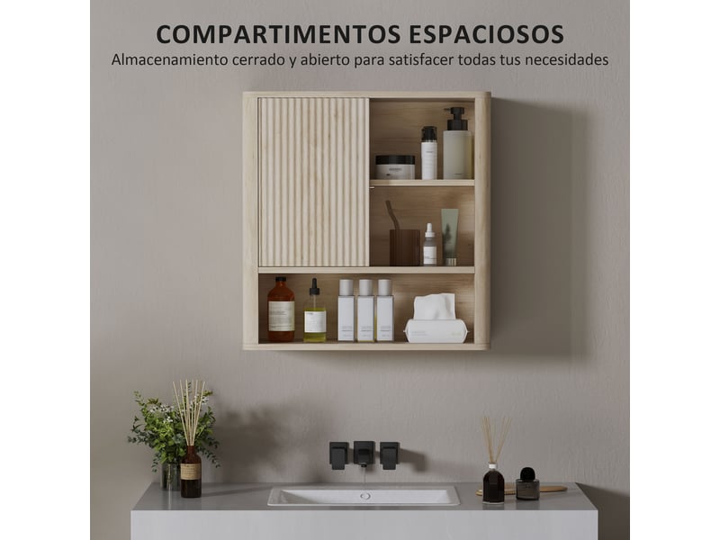  Armoire de salle de bain murale, 5 compartiments et porte coulissante, 60 x 20 x 62 cm  - Conforama R
