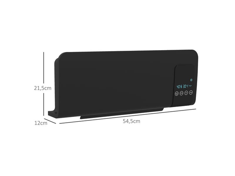  Radiateur électrique mural, 1000 w2000 w, avec affichage led et télécommande, 54,5 x 12 x 21,5 cm, noir  - Conforama E