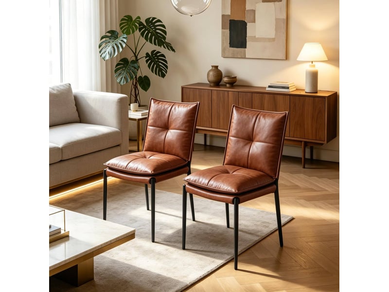  Lot de 2 chaises de salle à manger modernes avec dossier rembourré, marron et noir  - Conforama E