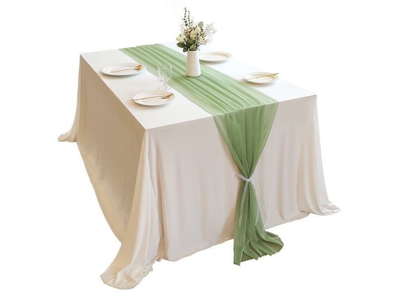  Chemin de table en mousseline de soie, tissu, tulle, vert, vert sauge, 75 cm x 3 m  - Conforama A