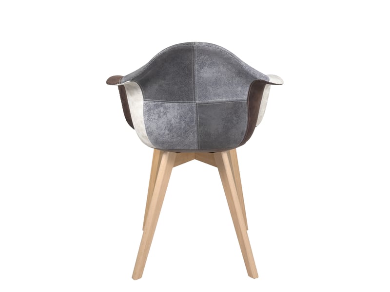  Lot de 2 chaises scandinaves neda avec accoudoirs en tissu patchwork marron et pieds en bois clair 829-NEDA - Conforama E