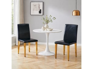 Chaises de salle à manger lot de 2 à dossier ergonomique  - pieds en métal, similicuir noir et or
