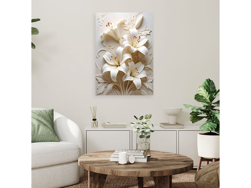 Tableaux, lys blancs dans une élégante composition florale en 3d 60x90 1328138558 - Conforama B