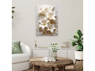 Tableaux, lys blancs dans une élégante composition florale en 3d 60x90