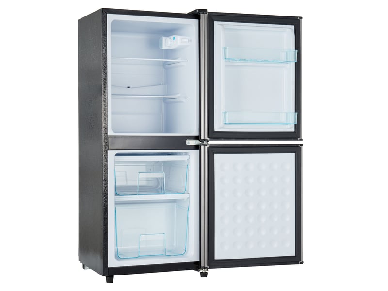 Réfrigérateur combiné 106 l 42,5x44,5x102 cm 7 réglages de température métal noir et argent
