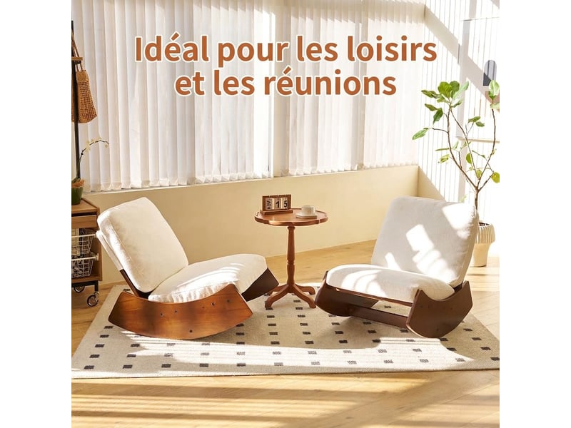  Fauteuil à bascule blanc, chaise d'allaitement confortable en velours côtelé et bois massif, blanc  - Conforama C