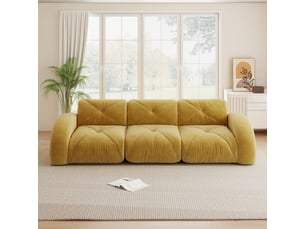 Canapé modulable, canapé 3 places – en tissu chenille, jaune, sans cadre, base antidérapante, sans montage