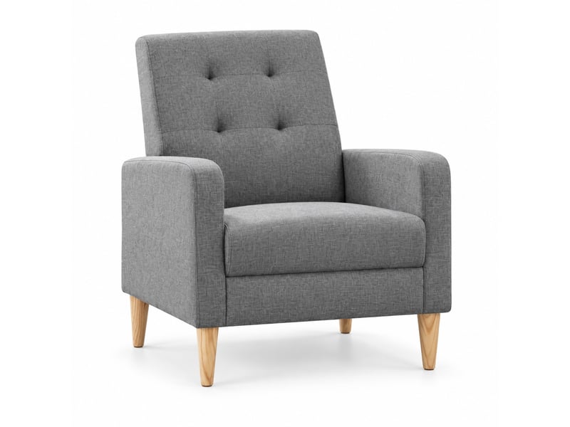  Fauteuil 1 place 61x54x90,5 cm gris foncé en lin et bois, dossier capitonné pour salon et chambre  - Conforama A