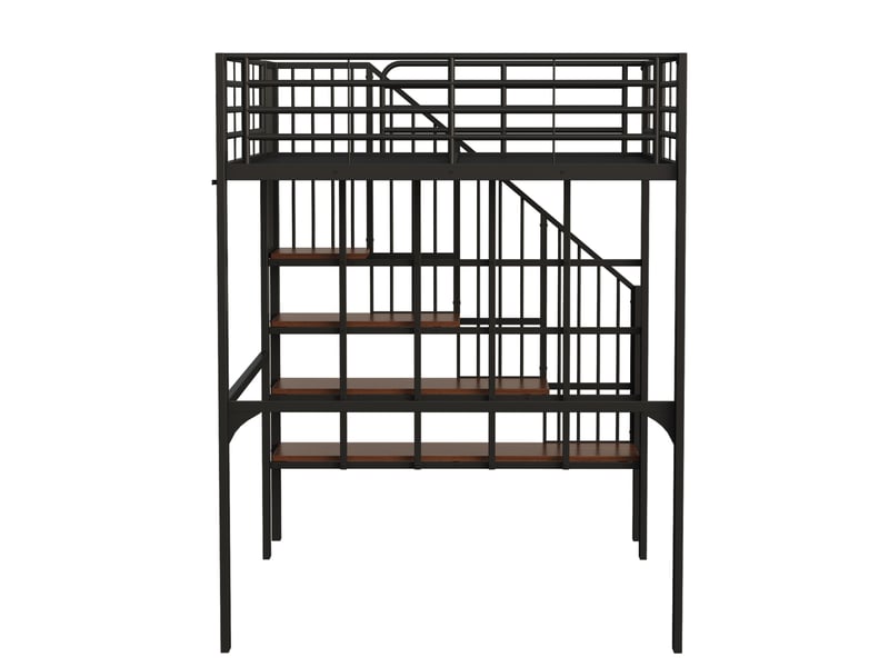  Lit mezzanine 140x200 cm avec escalier et espace de rangement coloris noir  - Conforama E