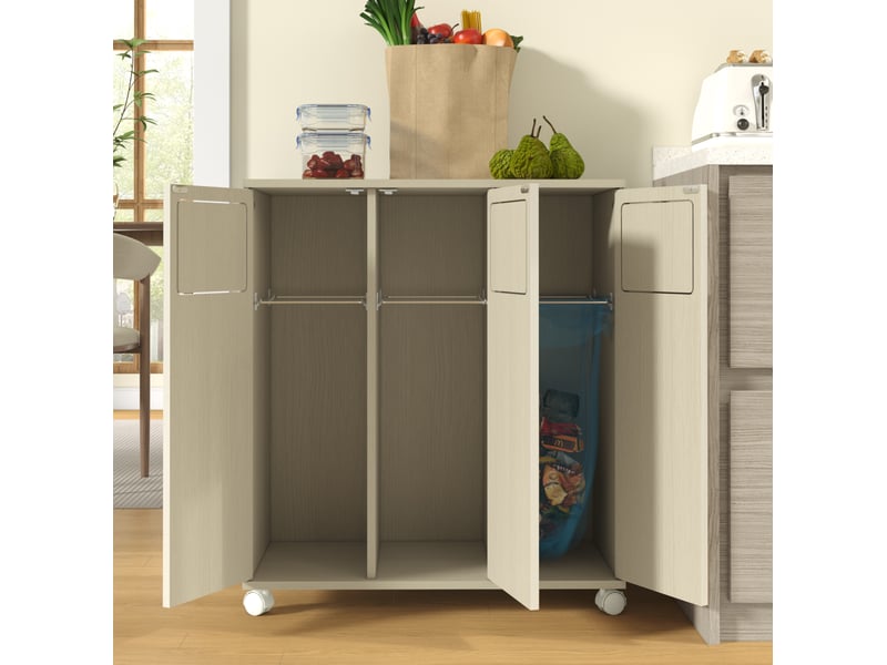 Meuble de tri des déchets 69,3x35x80 cm 3 portes mobile mdf blanc et aspect bois clair, confort optimal  - Conforama E