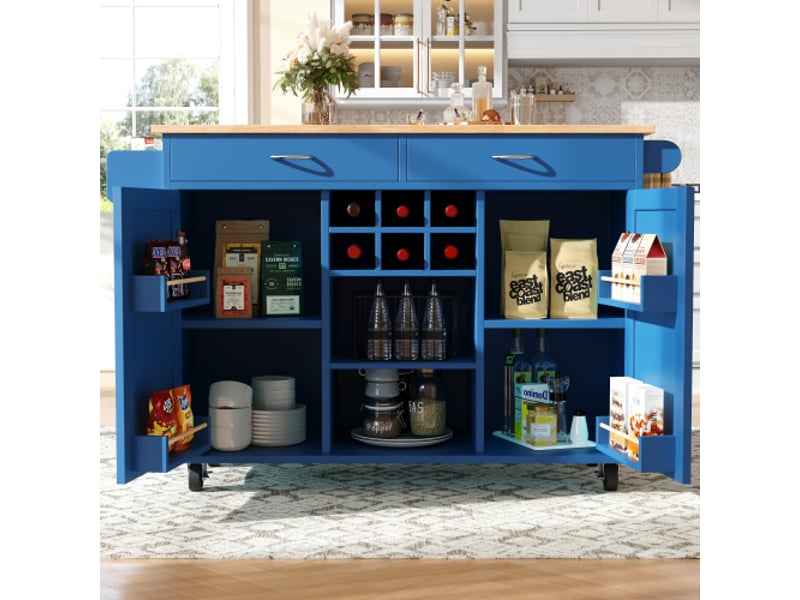  Desserte 2 portes 2 tiroirs coloris bleu mdf et métal desserte bleu - Conforama E