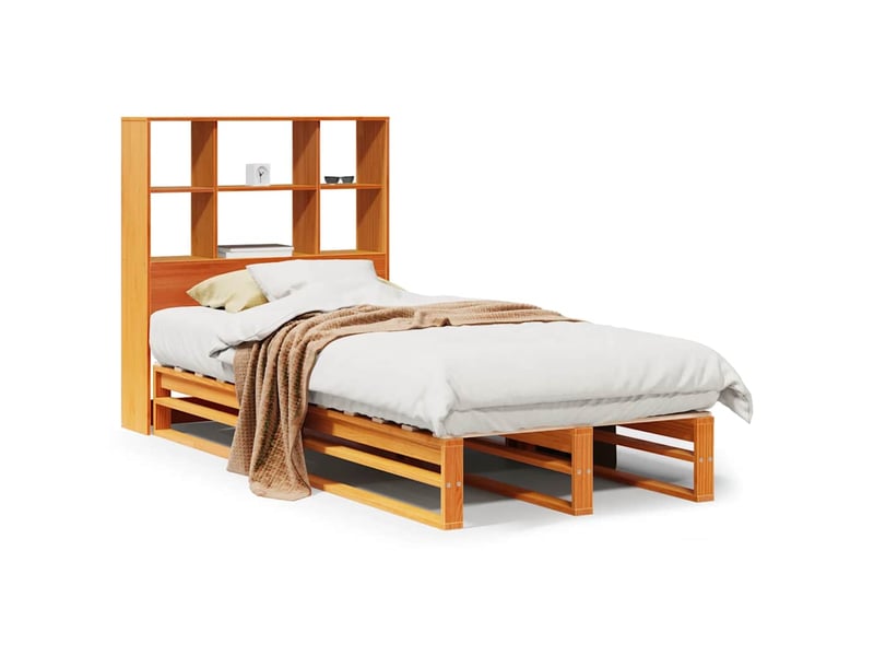  Lit simple- lit adulte -  lit bibliothèque sans matelas  marron 100x200cm bois massif  - Conforama A