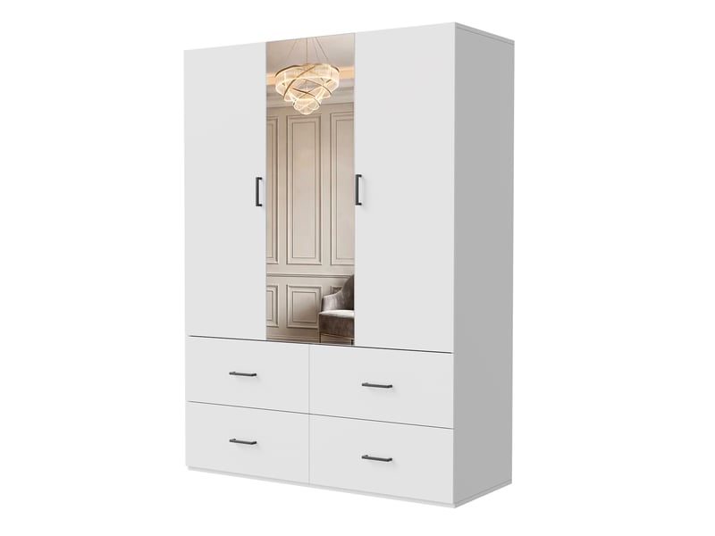 Armoire blanc,2 portes battantes ,1 miroir ,4 tiroirs ,2 penderies, l 130 x h 181.5 x p 51.8 cm,armoire de chambre - Conforama A