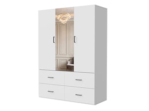 Armoire blanc,2 portes battantes ,1 miroir ,4 tiroirs ,2 penderies, l 130 x h 181.5 x p 51.8 cm,armoire de chambre