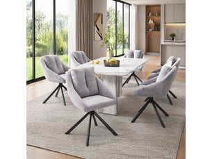 Lot de 6 chaises de salle à manger 59x65x79 cm, en tissu velouté gris, structure métallique, pivotantes