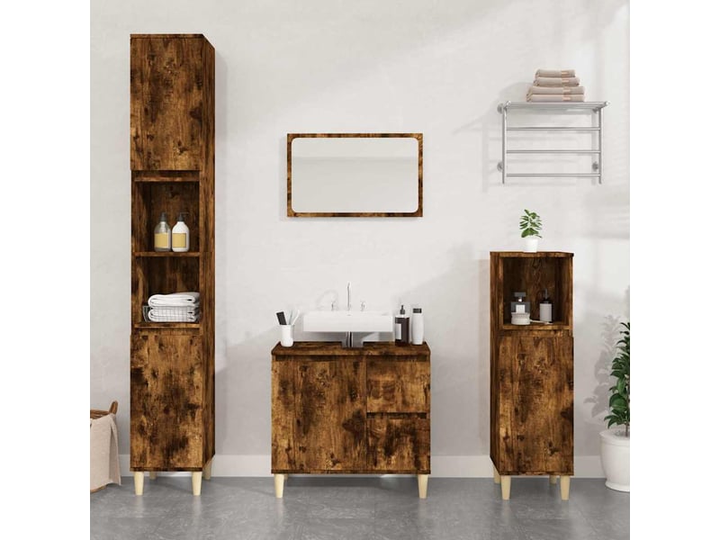  Amoire de salle de bain chêne fumé 30x30x190cm bois d'ingénierie shl820  - Conforama B