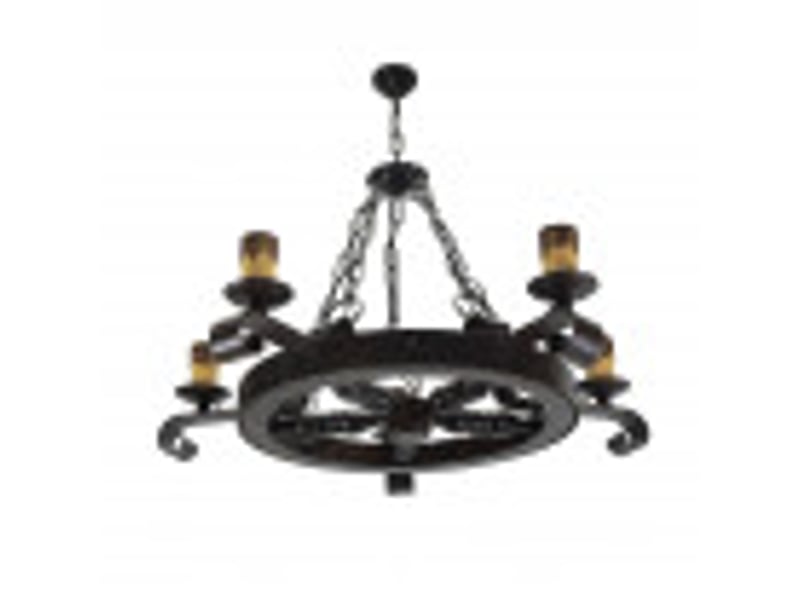  Suspension rustique ABRILA Rueda 5 lumières E27 marron rustique, métal résine et polycarbonate, hauteur réglable 40-65 cm 92.527/5 - Conforama B