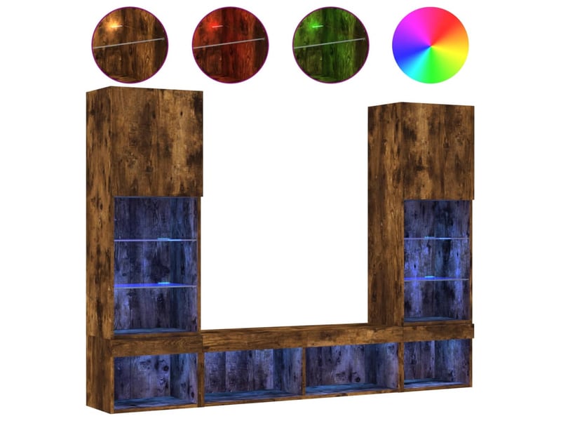  Meuble tv - unités murales tv avec led 5 pcs chêne fumé bois d'ingénierie  - Conforama A