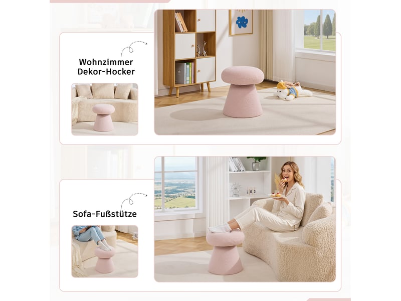  Pouf repose-pieds pivotant 360° forme champignon 41x41x44 cm tissu teddy rose  - Conforama W