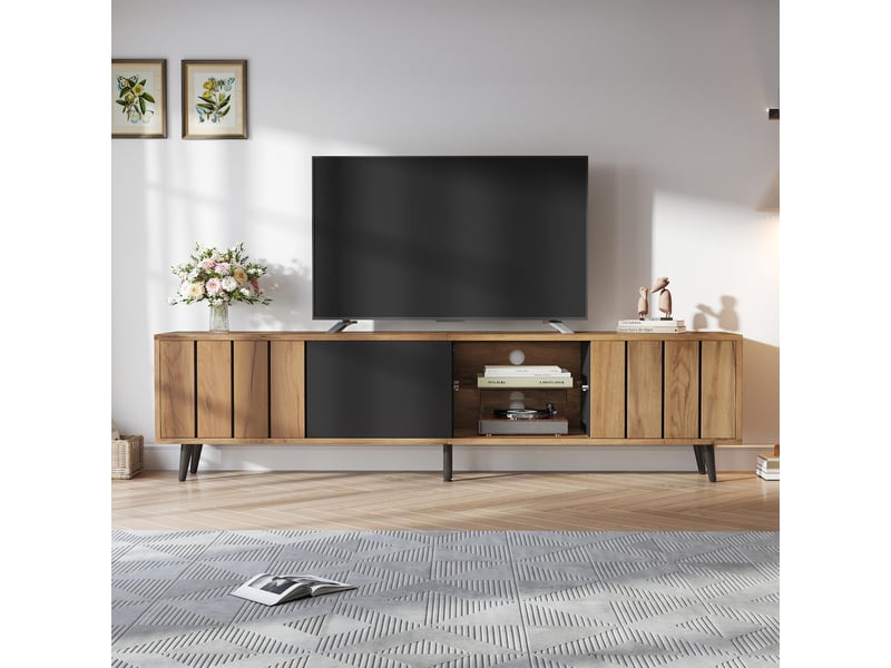  Meuble tv 3 portes en panneau de particules coloris naturel et noir 175x31,5x45 cm - pangivo  - Conforama B