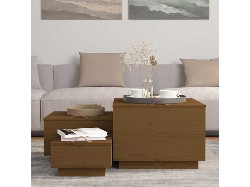 Boîtes de rangement avec couvercles 3 pcs marron miel - Conforama C