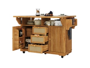 Desserte de cuisine 142.5x80x95 cm rabattable mdf et métal marron foncé