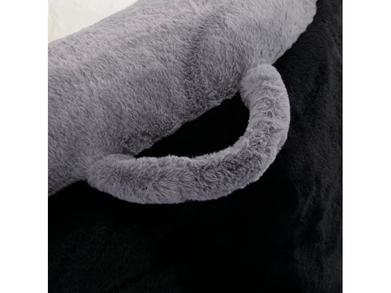  Fauteuil poire oversize 106x110x77 cm – noir, blanc et gris – tissu peluche, poignée et base antidérapante  - Conforama D
