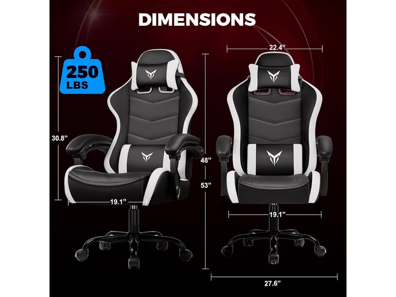  Gtplayer chaise de jeu avec soutien lombaire et appui-tête réglable - blanc XGC02NAF-WT - Conforama B