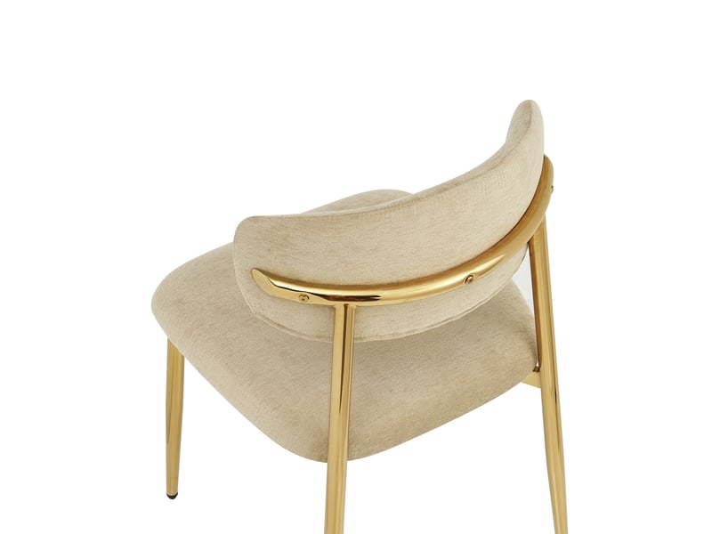  Lot de 6 chaises de salle à manger rembourrées marron, dossier incurvé, pieds en métal doré, patins réglables, charge 125 kg, design moderne  - Conforama D