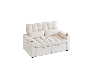 Canapé droit convertible <strong>MODFU</strong> <strong></strong> 2 places Tissu beige avec coffre de rangement