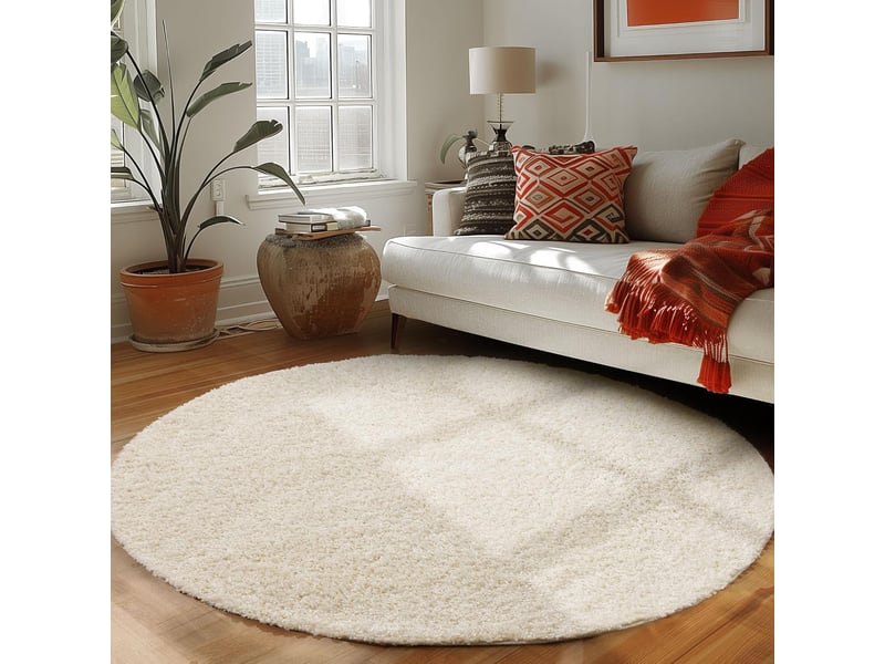 Shaggy - tapis uni rond - blanc ivoire 120 x 120 cm LIFE1201201500CREAM - Conforama B