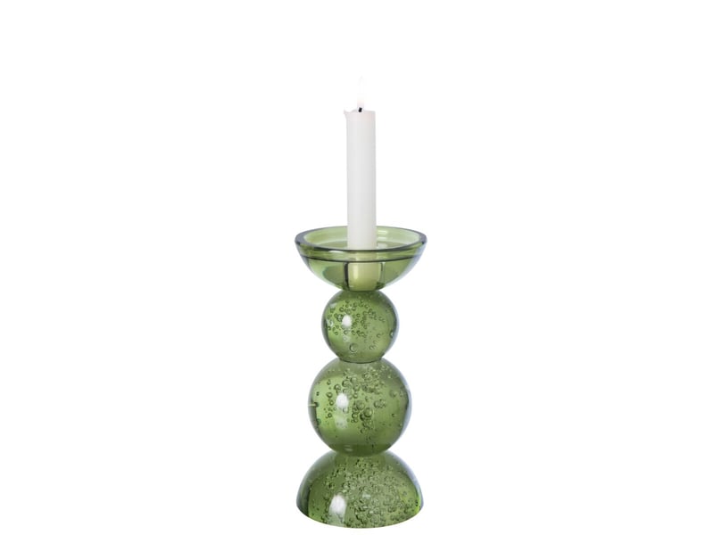  Bougeoir boules en verre ilias 21cm vert olive  - Conforama B
