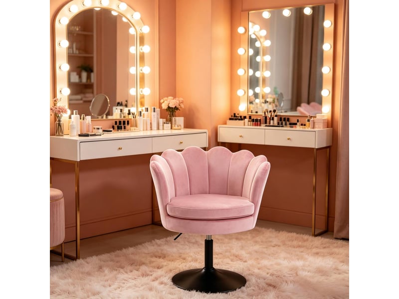  Chaise pivotante en forme de fleur, réglable en hauteur, en velours rose  - Conforama B