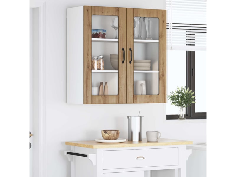  Meuble mural de cuisine, cabinet en verre mural chêne artisanal 80x31x80cm shl9572  - Conforama D