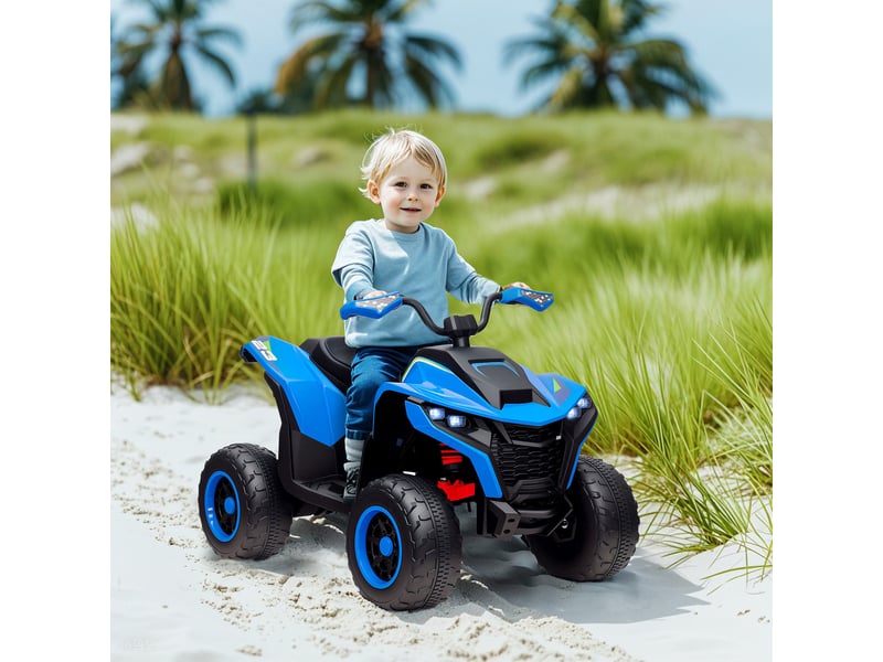  Quad électrique pour enfants, 3-6 kmh, phares led, musique, port usb, pour les 3-8 ans, bleu  - Conforama D