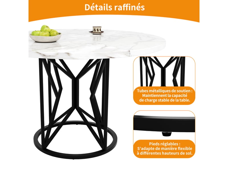 Table à manger en mdf noir, ronde, 6 places, 100 x 100 x 76 cm - Conforama R